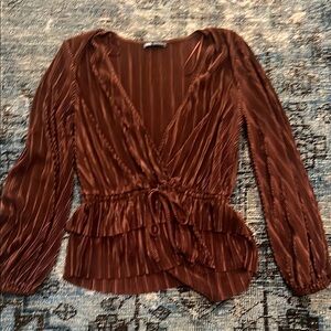 Zara Brown Wrap Blouse with Tie Front